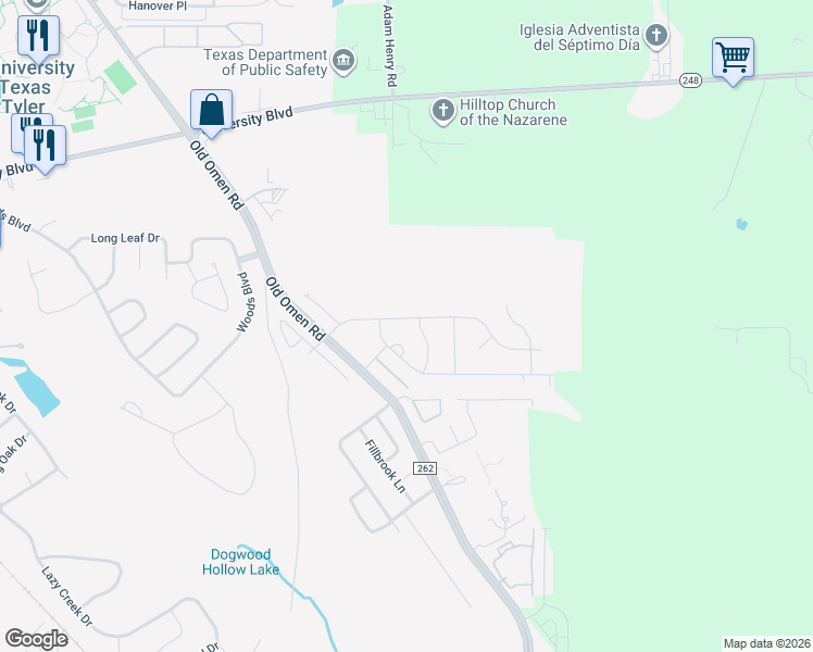 map of restaurants, bars, coffee shops, grocery stores, and more near 4037 Chapel Quarters in Tyler