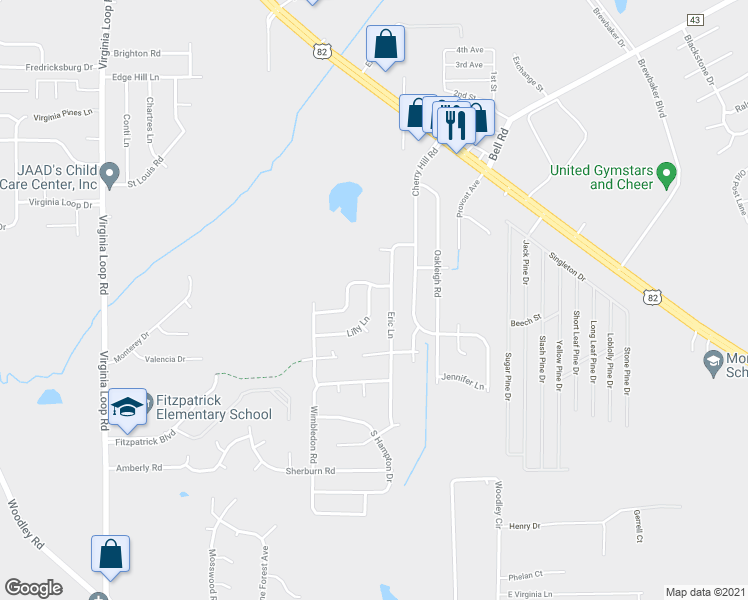 map of restaurants, bars, coffee shops, grocery stores, and more near 4584 Lilly Lane in Montgomery
