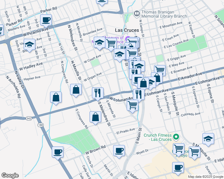 map of restaurants, bars, coffee shops, grocery stores, and more near 309 South Reymond Street in Las Cruces