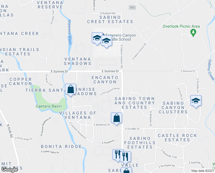 map of restaurants, bars, coffee shops, grocery stores, and more near 7816 East Starbright Court in Tucson