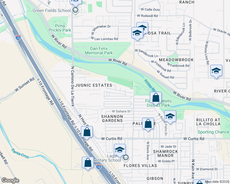 map of restaurants, bars, coffee shops, grocery stores, and more near 5505 N Shannon Rd in Tucson