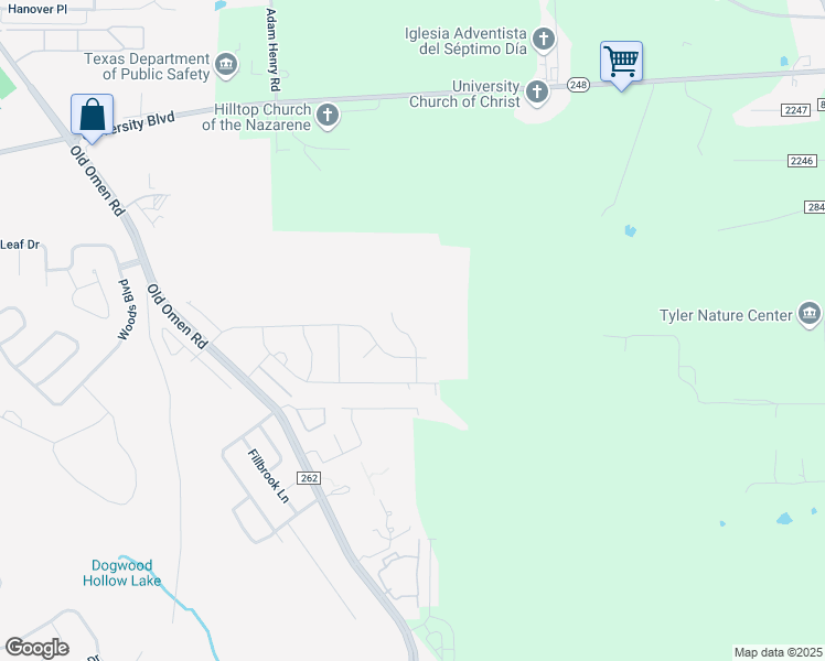 map of restaurants, bars, coffee shops, grocery stores, and more near 3523 Chapel View in Tyler