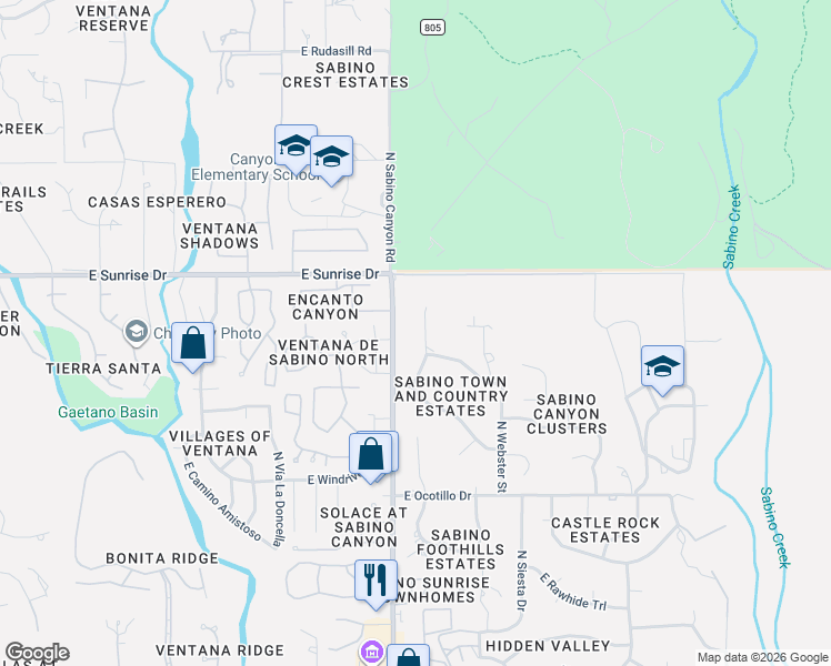 map of restaurants, bars, coffee shops, grocery stores, and more near 5463 North Stonehouse Place in Tucson