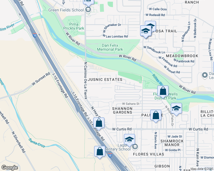 map of restaurants, bars, coffee shops, grocery stores, and more near 3239 West Jusnic Circle in Tucson