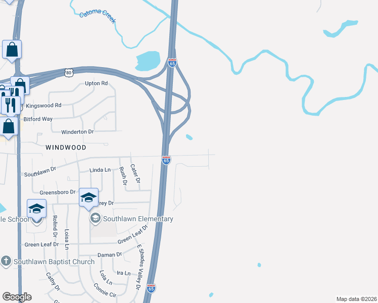map of restaurants, bars, coffee shops, grocery stores, and more near 701 Southlawn Dr in Montgomery