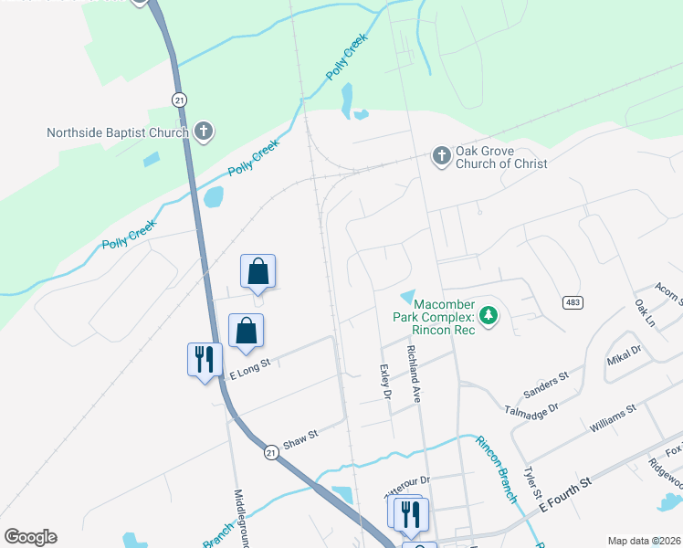 map of restaurants, bars, coffee shops, grocery stores, and more near 118 Four Oaks Court in Rincon