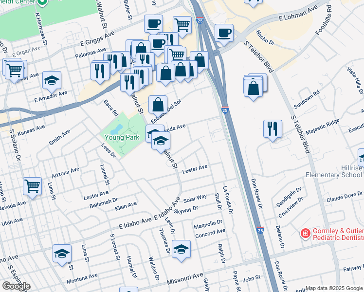 map of restaurants, bars, coffee shops, grocery stores, and more near 2325 Sambrano Avenue in Las Cruces
