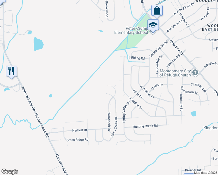 map of restaurants, bars, coffee shops, grocery stores, and more near 3324 Woodpark Drive in Montgomery
