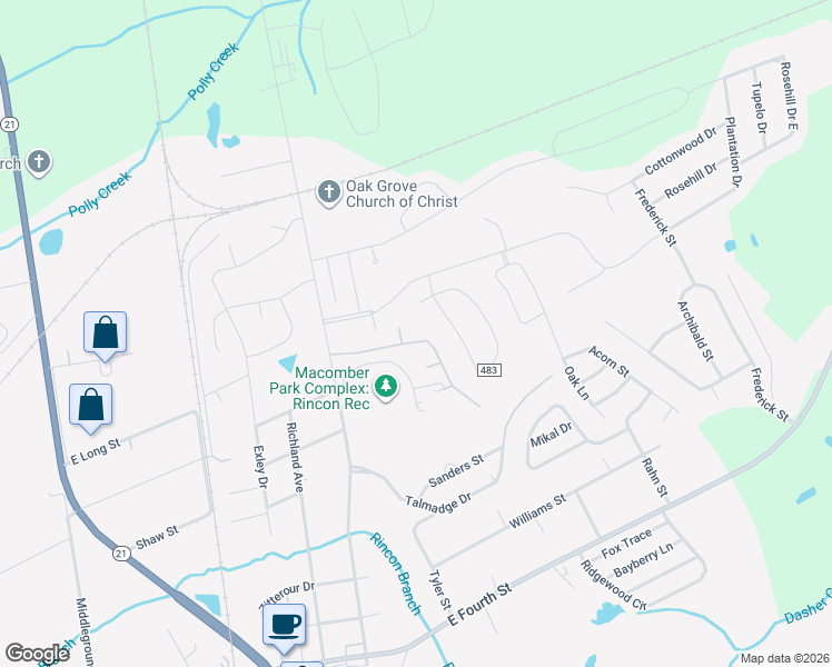 map of restaurants, bars, coffee shops, grocery stores, and more near 125a Smithfield Drive in Rincon