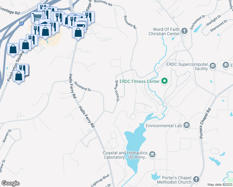 map of restaurants, bars, coffee shops, grocery stores, and more near 206 Buena Vista Drive in Vicksburg