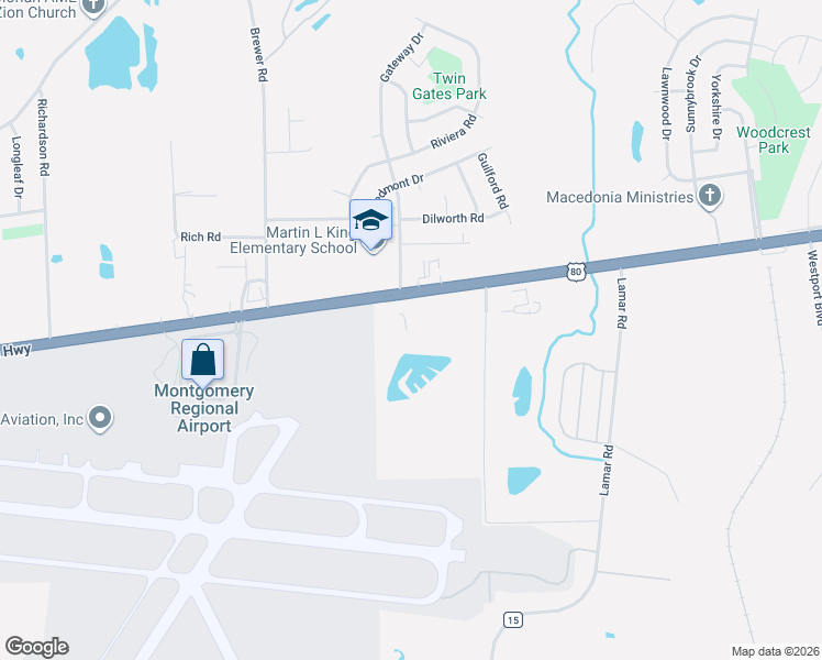 map of restaurants, bars, coffee shops, grocery stores, and more near 3443 Selma Highway in Montgomery