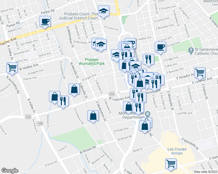 map of restaurants, bars, coffee shops, grocery stores, and more near 247 South Reymond Street in Las Cruces
