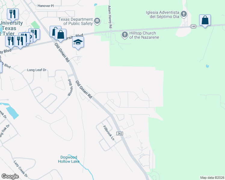 map of restaurants, bars, coffee shops, grocery stores, and more near 4037 Chapel Quarters in Tyler