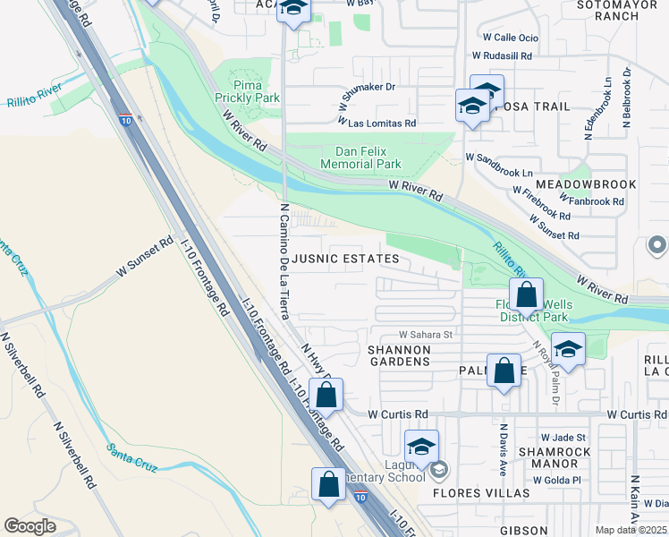 map of restaurants, bars, coffee shops, grocery stores, and more near 3239 West Jusnic Circle in Tucson