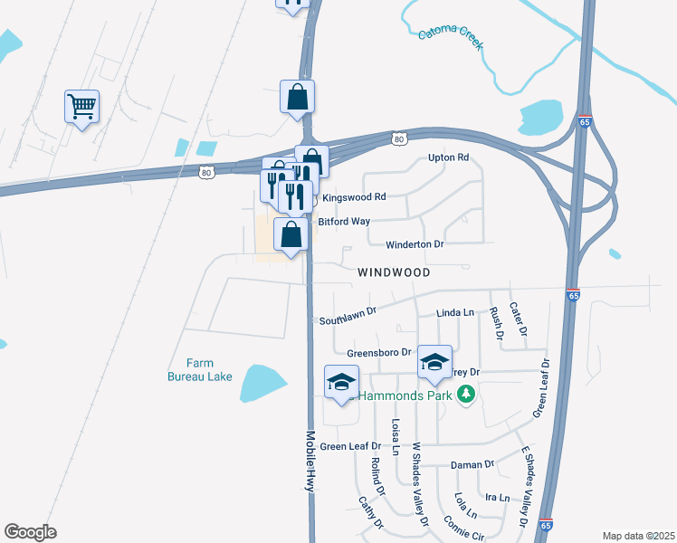 map of restaurants, bars, coffee shops, grocery stores, and more near 5002 Greensboro Court in Montgomery