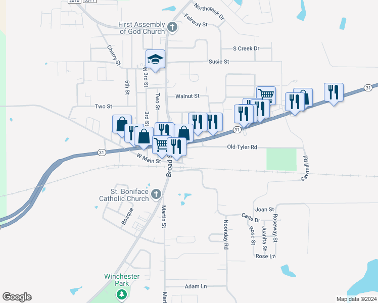 map of restaurants, bars, coffee shops, grocery stores, and more near 202 Dobbs Street in Chandler
