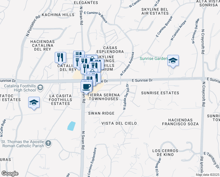 map of restaurants, bars, coffee shops, grocery stores, and more near 5531 North Arroyo Grande Drive in Tucson