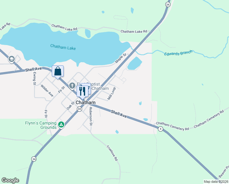 map of restaurants, bars, coffee shops, grocery stores, and more near 1129-1909 Mill Loop in Chatham