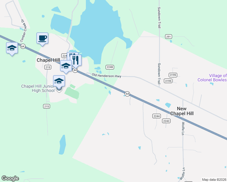 map of restaurants, bars, coffee shops, grocery stores, and more near 13558 Texas 64 in Tyler