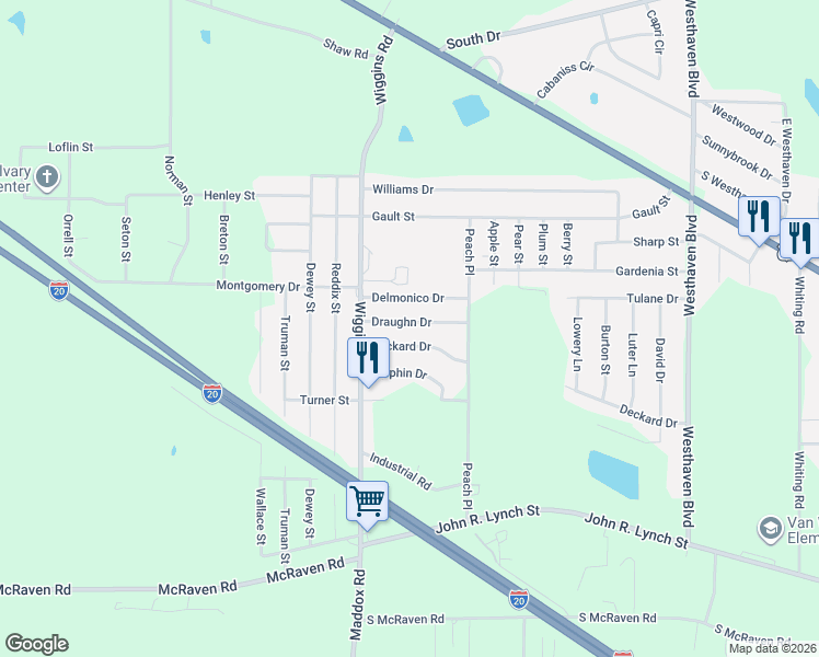 map of restaurants, bars, coffee shops, grocery stores, and more near 5530 Deckard Drive in Jackson