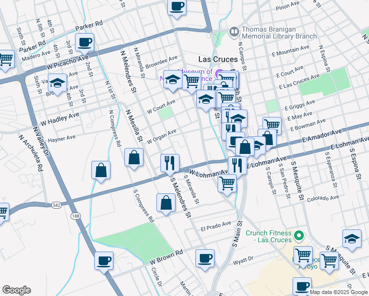 map of restaurants, bars, coffee shops, grocery stores, and more near 309 South Reymond Street in Las Cruces