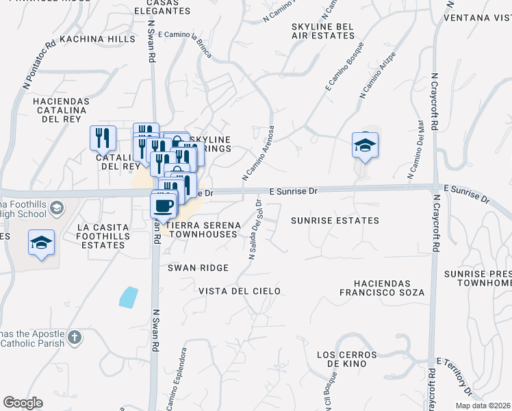 map of restaurants, bars, coffee shops, grocery stores, and more near in Catalina Foothills