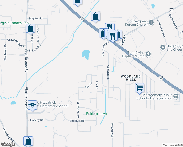 map of restaurants, bars, coffee shops, grocery stores, and more near 4573 Hurlston Drive in Montgomery