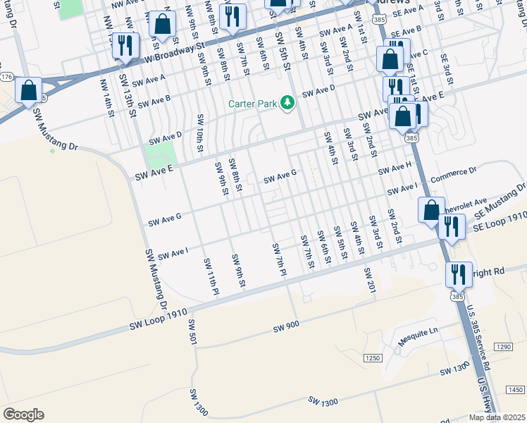 map of restaurants, bars, coffee shops, grocery stores, and more near 702 Southwest 7th Place in Andrews