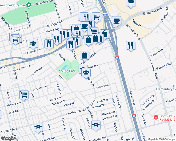 map of restaurants, bars, coffee shops, grocery stores, and more near 2220 Entrada Del Sol in Las Cruces