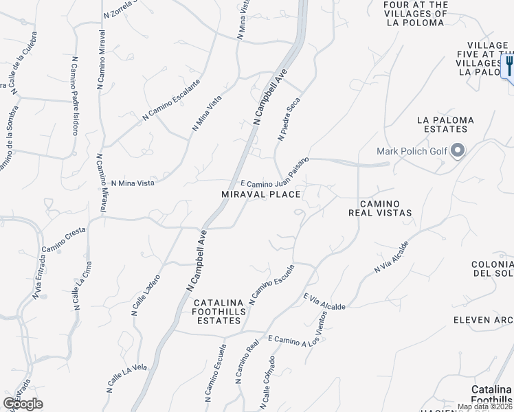 map of restaurants, bars, coffee shops, grocery stores, and more near 2560 East Camino Juan Paisano in Tucson