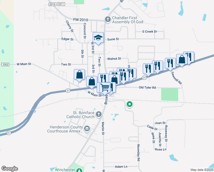 map of restaurants, bars, coffee shops, grocery stores, and more near in Chandler