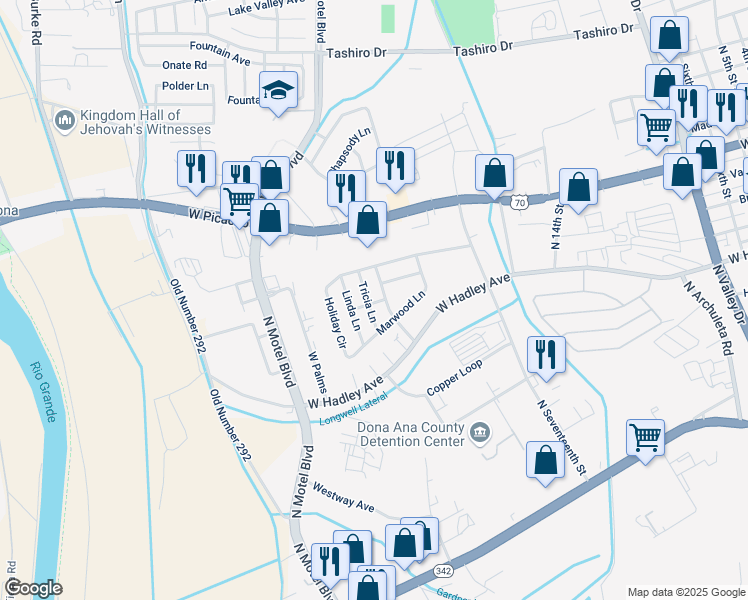 map of restaurants, bars, coffee shops, grocery stores, and more near 274 Hadley Lane in Las Cruces