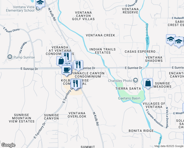 map of restaurants, bars, coffee shops, grocery stores, and more near 5548 North Crystal Mist Place in Tucson