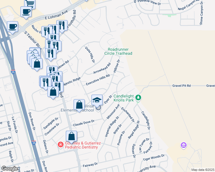 map of restaurants, bars, coffee shops, grocery stores, and more near 3165 Posada Court in Las Cruces