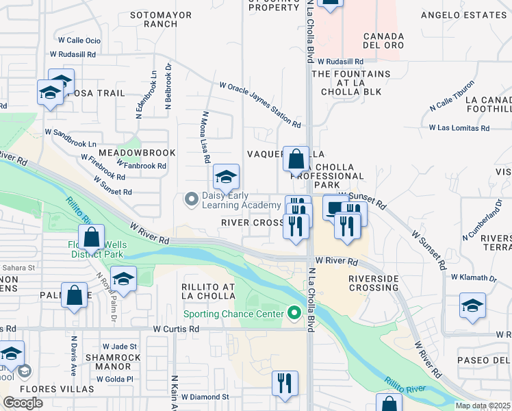 map of restaurants, bars, coffee shops, grocery stores, and more near 2261 West Morning Dream Road in Tucson