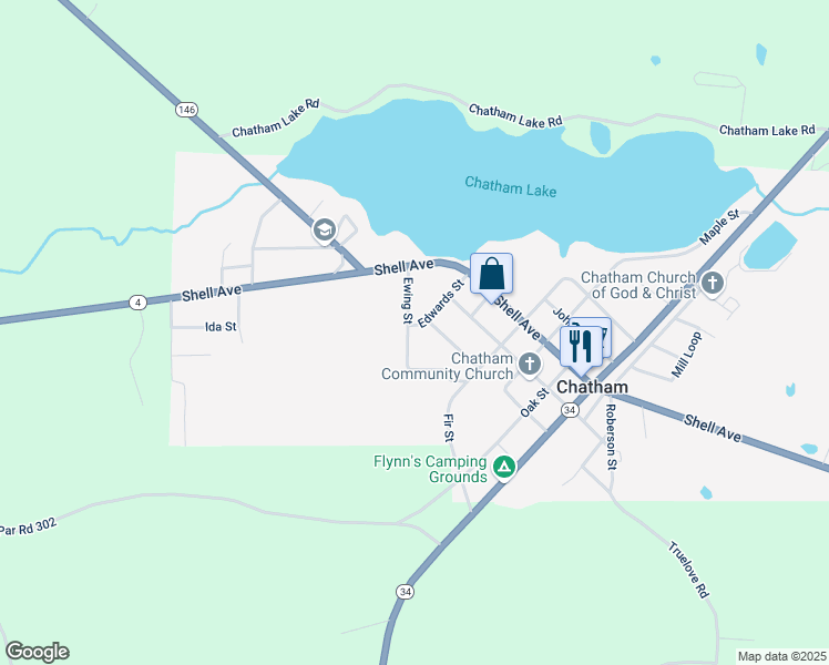 map of restaurants, bars, coffee shops, grocery stores, and more near Edwards Street in Chatham