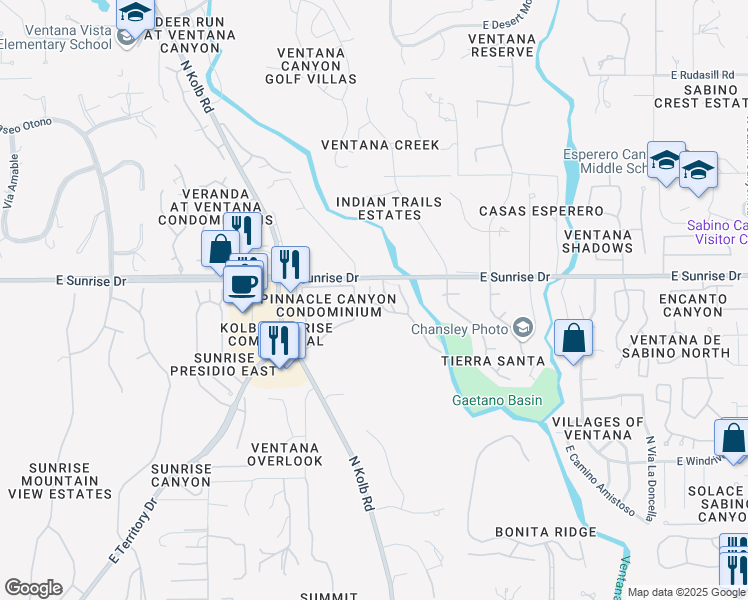 map of restaurants, bars, coffee shops, grocery stores, and more near 5548 North Crystal Mist Place in Tucson