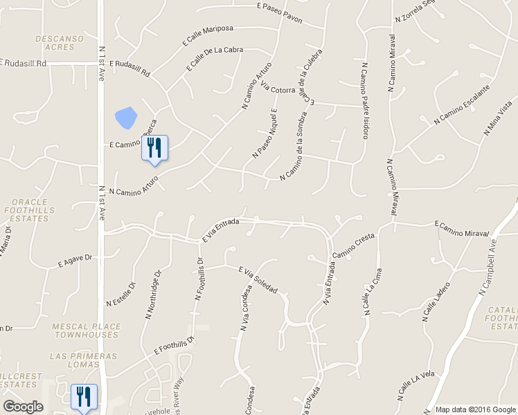 map of restaurants, bars, coffee shops, grocery stores, and more near 1315 Evia Entrada in Tucson