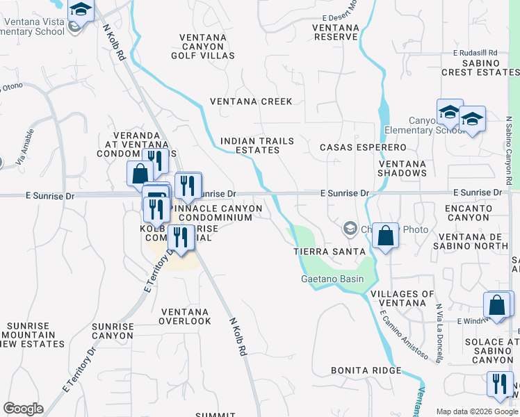 map of restaurants, bars, coffee shops, grocery stores, and more near 5589 North Mica Mountain Drive in Tucson