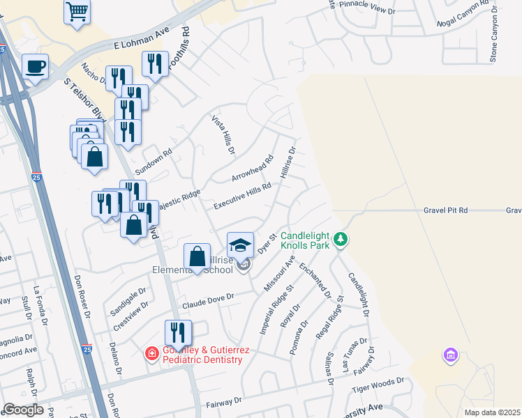 map of restaurants, bars, coffee shops, grocery stores, and more near 3165 Posada Court in Las Cruces