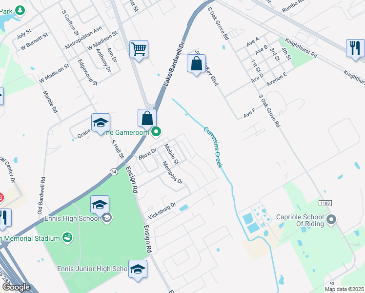 map of restaurants, bars, coffee shops, grocery stores, and more near 2006 Tallahassee Drive in Ennis