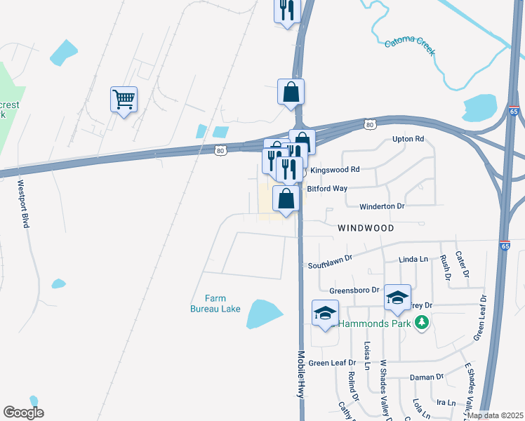 map of restaurants, bars, coffee shops, grocery stores, and more near 4756 Burnsdale Drive in Montgomery