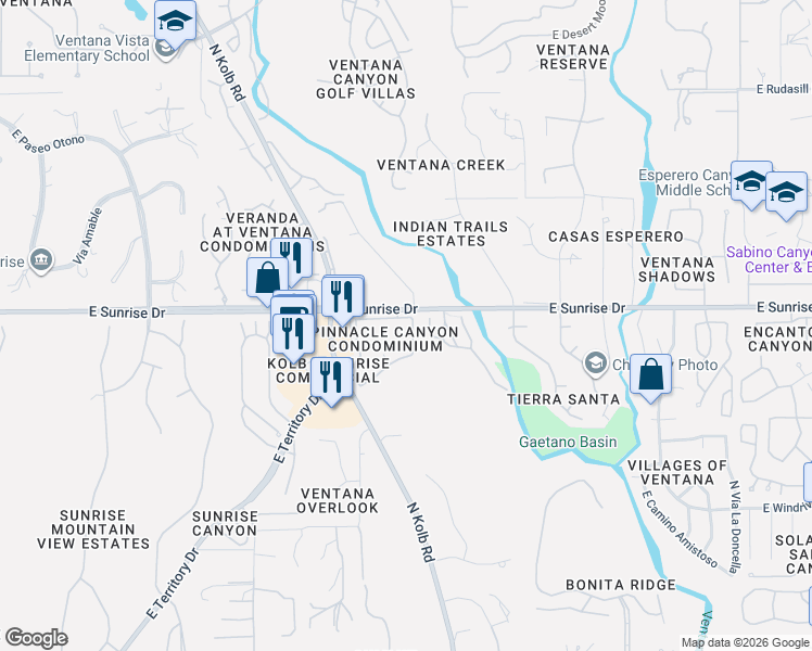 map of restaurants, bars, coffee shops, grocery stores, and more near 5548 North Crystal Mist Place in Tucson