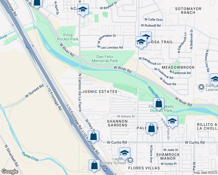 map of restaurants, bars, coffee shops, grocery stores, and more near 3191 West Jusnic Circle in Tucson