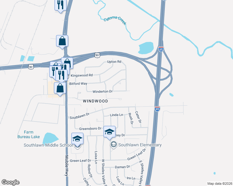 map of restaurants, bars, coffee shops, grocery stores, and more near 322 Winderton Drive in Montgomery