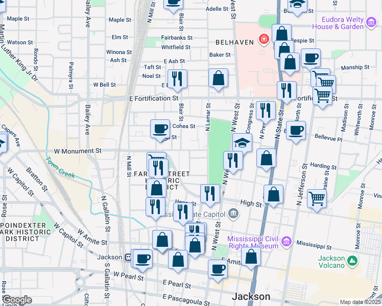 map of restaurants, bars, coffee shops, grocery stores, and more near 863 Dreyfus Street in Jackson