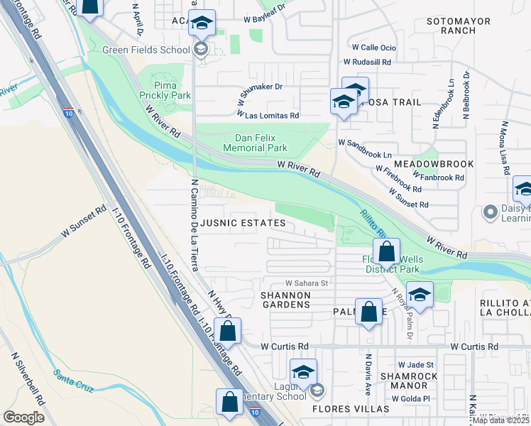 map of restaurants, bars, coffee shops, grocery stores, and more near 3191 West Jusnic Circle in Tucson