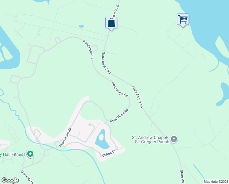 map of restaurants, bars, coffee shops, grocery stores, and more near 252 Good Hope Road in Bluffton