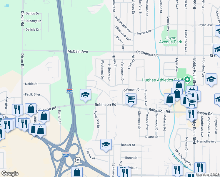 map of restaurants, bars, coffee shops, grocery stores, and more near 4347 Meadowmont Drive in Jackson