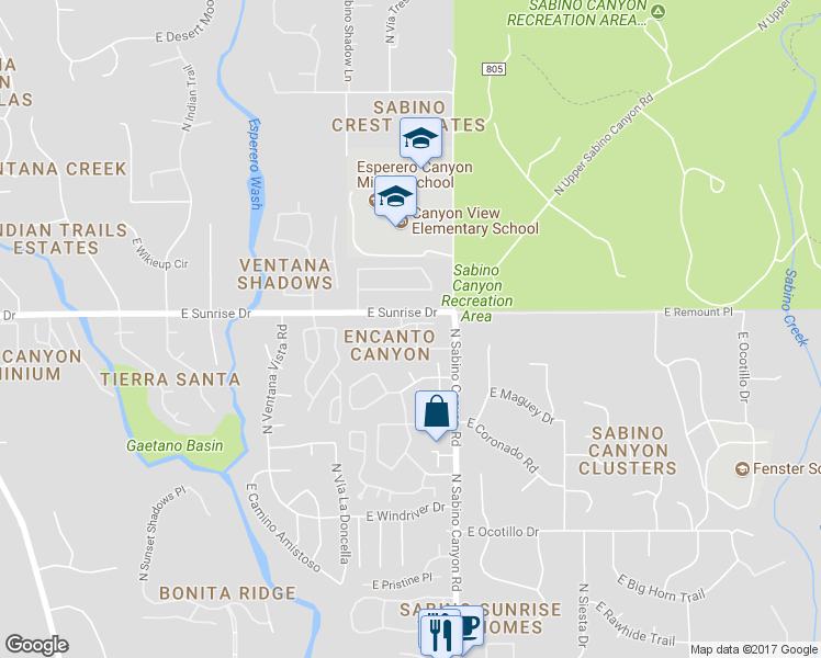 map of restaurants, bars, coffee shops, grocery stores, and more near 5571 Weeping Rock Drive in Tucson